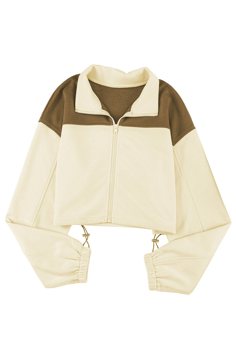 Veste courte de sport beige à cordon de serrage et blocs de couleurs 