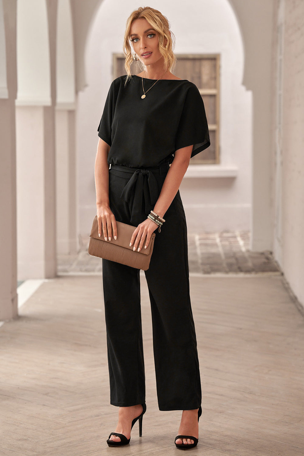 Gray Oh So Glam Belted Wide Leg Jumpsuit