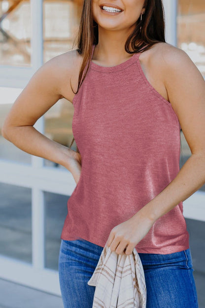 Grey Solid Color Crew Neck Tank Top