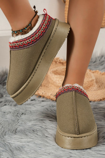 Sage Contrast Print Suede Plush Lined Snow Boots