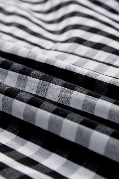 Checkered Ruffled Sleeve Close UP Black 