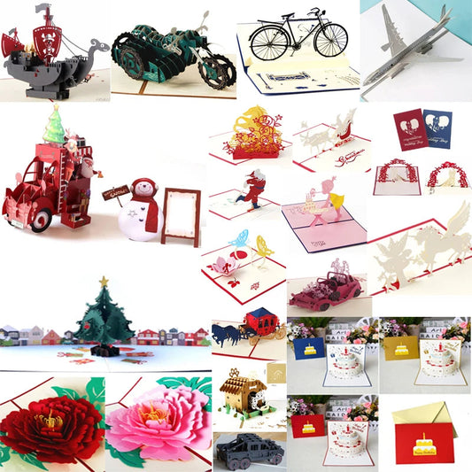 Christmas Car 3D Pop up Greeting Cards Anniversary Wedding Birthday Holiday Postcard Invitations with Envelope Boy Father Gifts