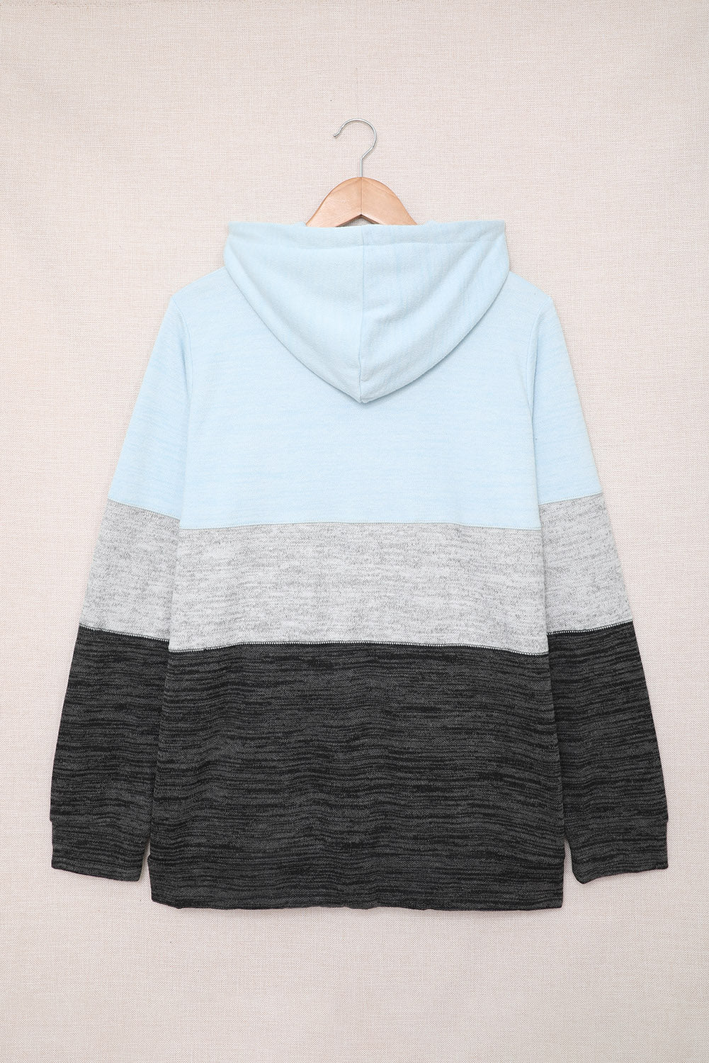 Sky Blue Color Block Long Sleeve Zipper Plus Size Hoodie