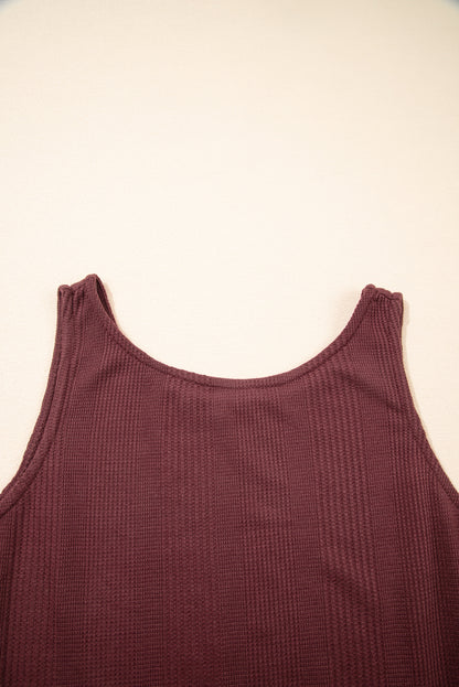 Ensemble débardeur et pantalon côtelés à volants de couleur unie Red Dahlia