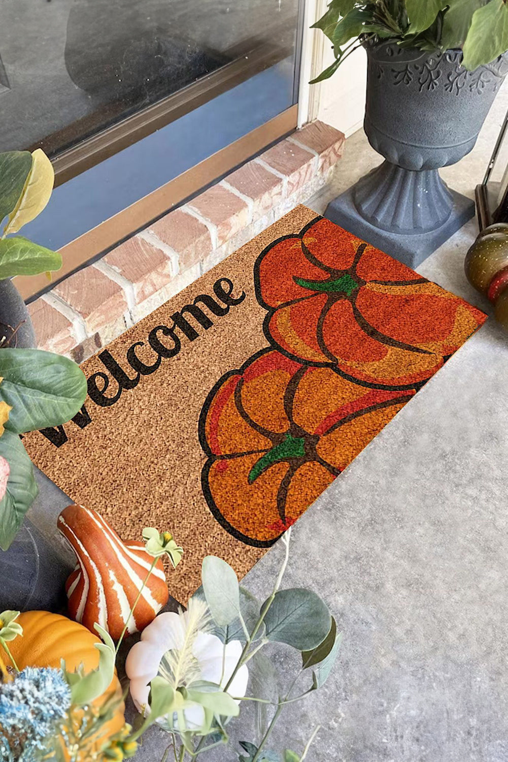 Orange Welcome Thanksgiving Pumpkin Graphic Ground Mat