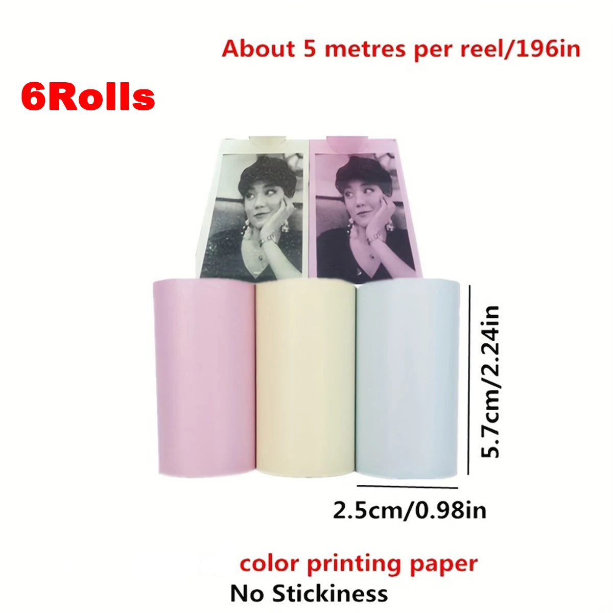 16Rolls Thermal Printer Papers 57X25Mm Self-Adhesive Thermal Papers HD Color Label Printers for Inkless Mini Portable Printer