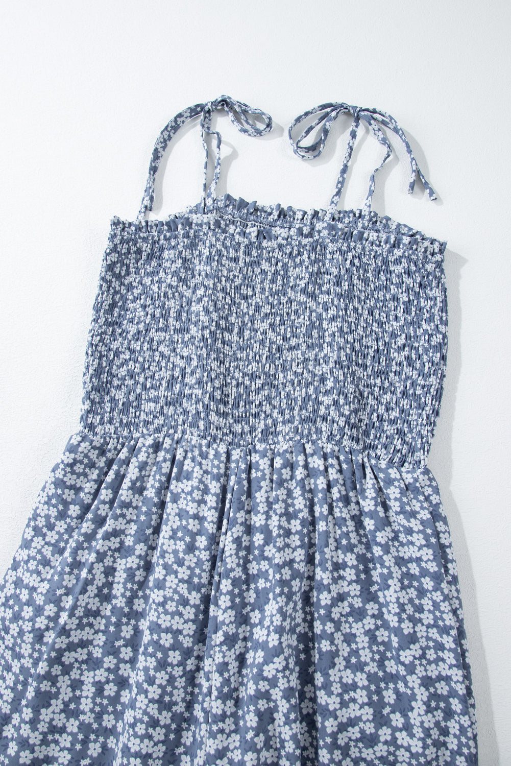 Dusk Blue Floral Smocked Bodice Wide Leg Jumpsuit