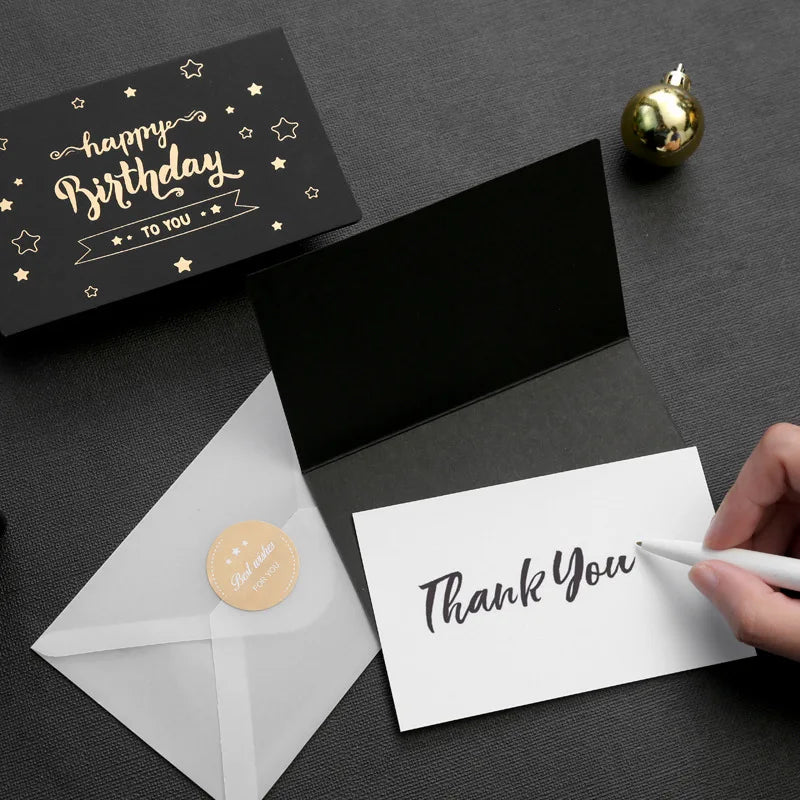 6Pcs/Lot Resto Luxury Gold Foil Business Cards Thank You Greeting Cards with Envelope and Seal Postcard for Birthday Gift