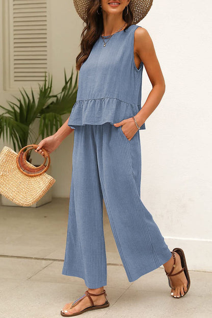Beau Blue Solid Color Pants Set
