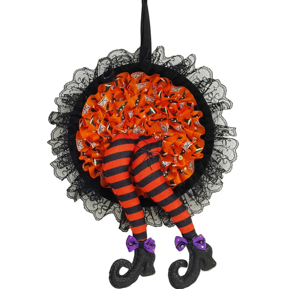 Halloween Wreath Door Hanging Decoration Halloween Witch Hat Leg Pumpkin Door Wreath Happy Halloween Party Home Decor Gifts