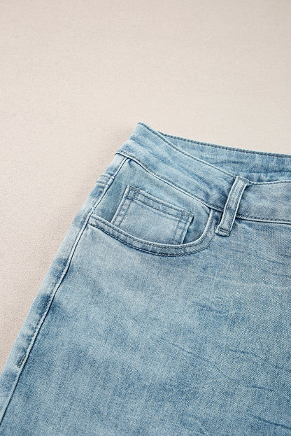 Dusk blue acid wash high waist long jeans with extra wide leg design and medium-high elasticity