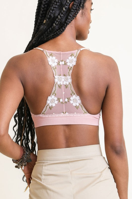 Brassière à motif floral en treillis