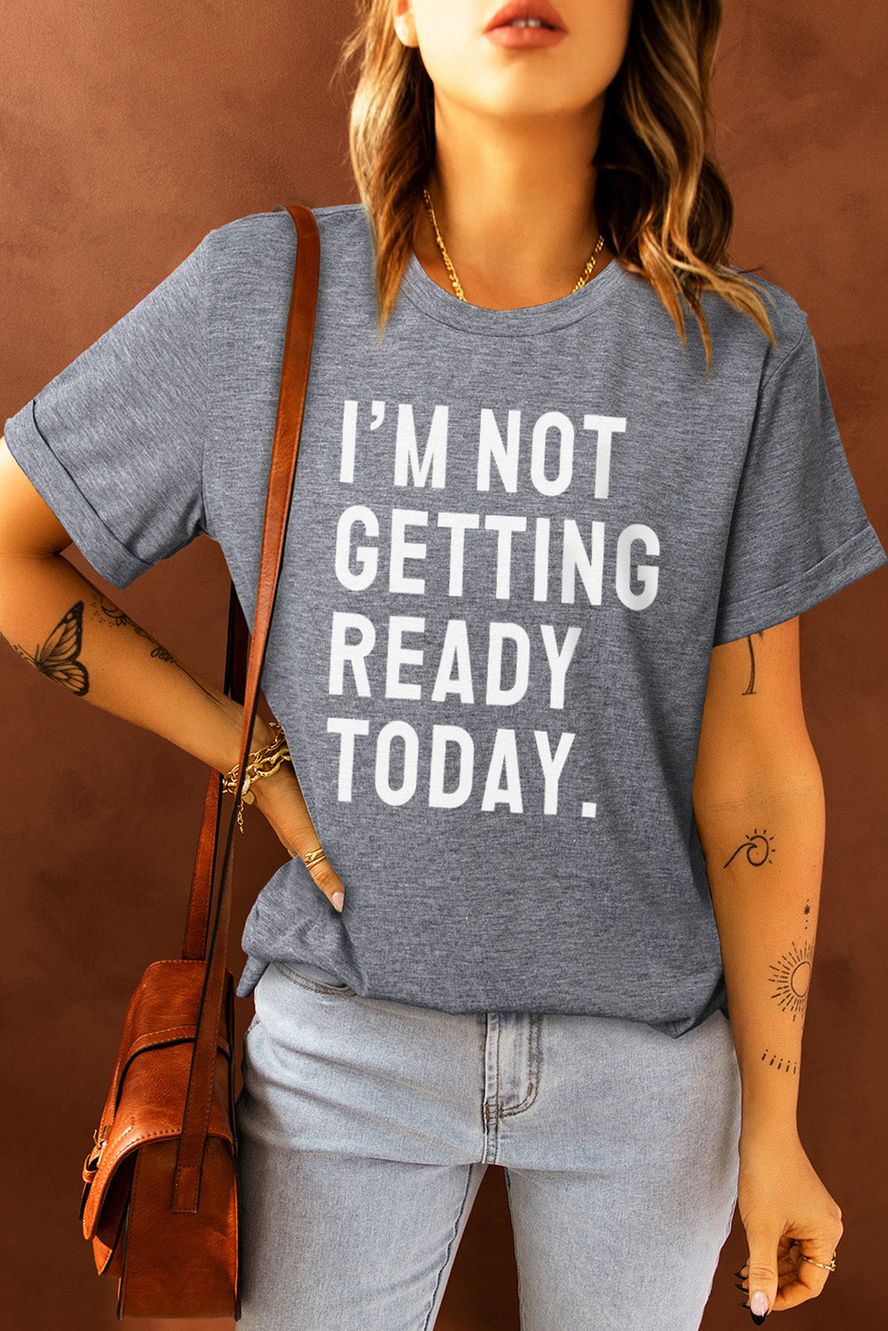 Gray I'M NOT GETTING READY TODAY Graphic T Shirt