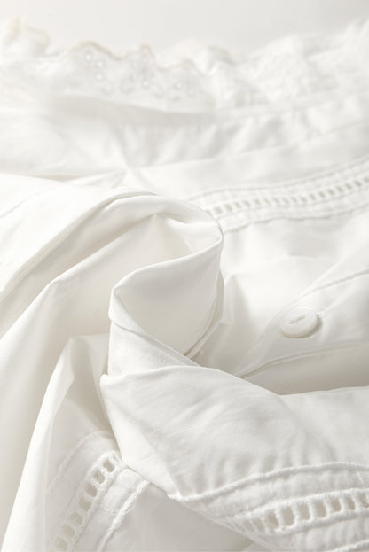 Chemise blanche sans manches en dentelle crochetée | Haut chic d'été