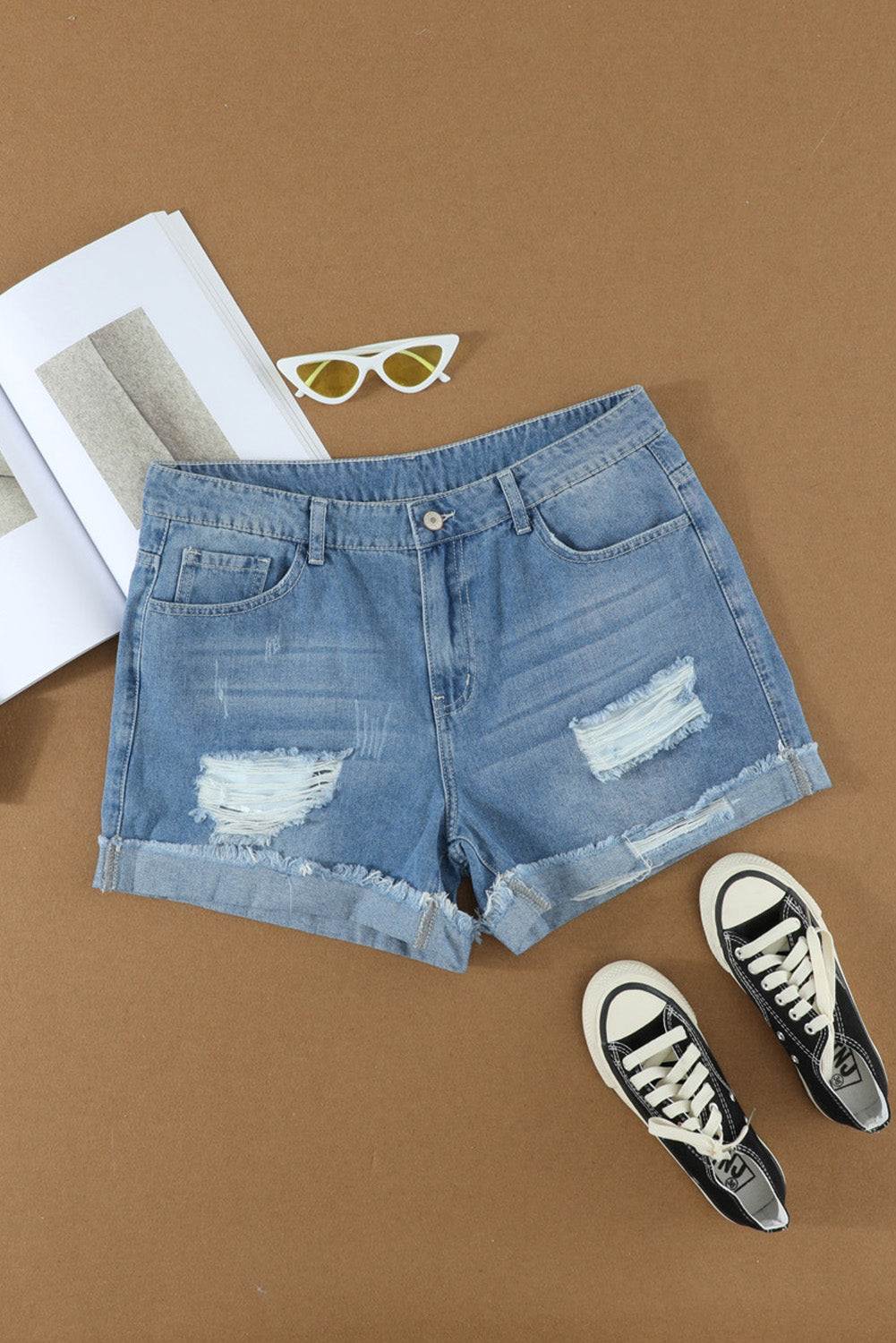 sky blue denim shorts