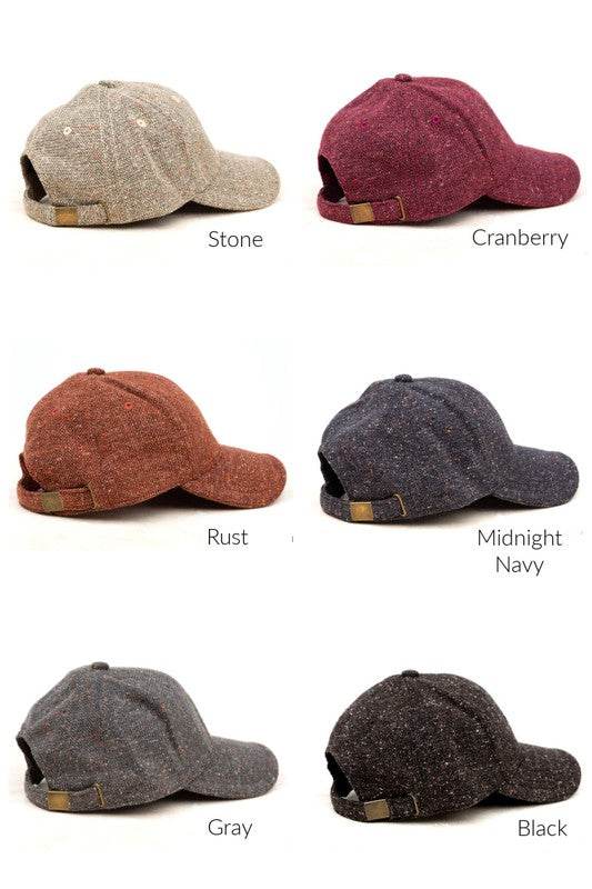 Fall Tweed Ball Cap - Vintage Style Adjustable Hat for Fall