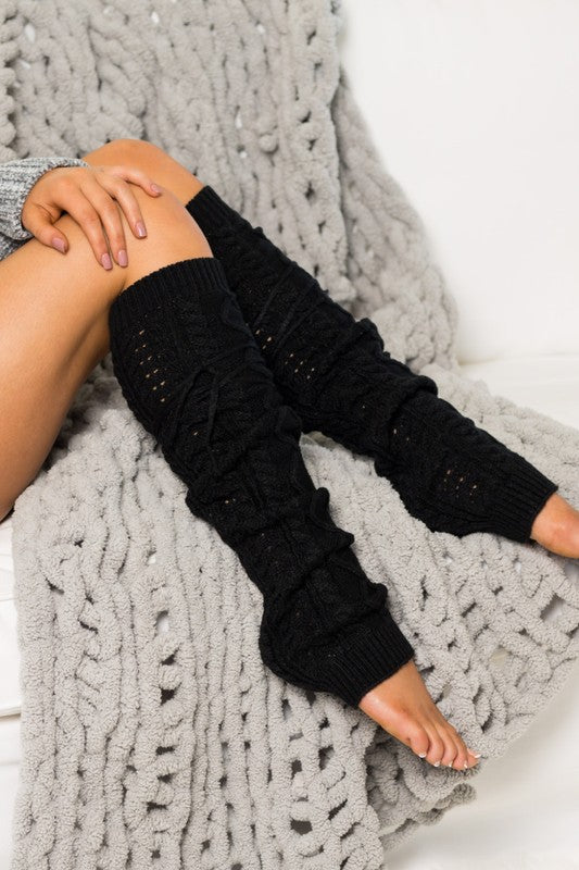 Cable Knit Long Tie Leg Warmer