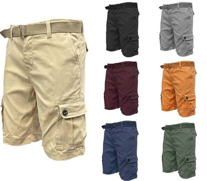 Weiv Mens Belted Cargo Shorts with Pockets