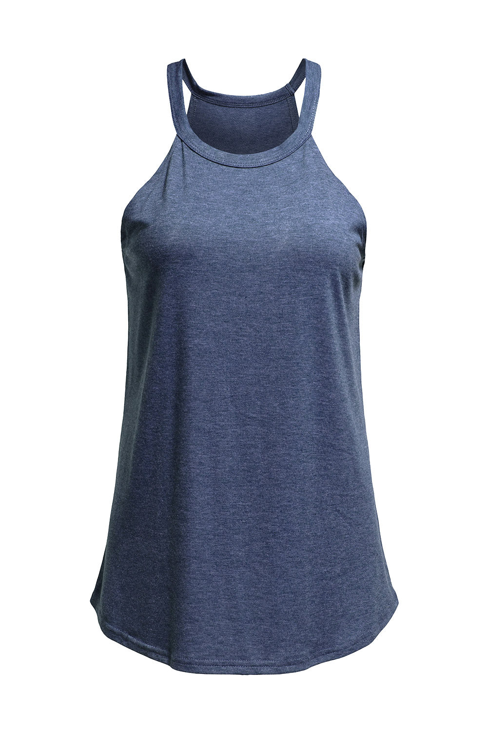 Grey Solid Color Crew Neck Tank Top