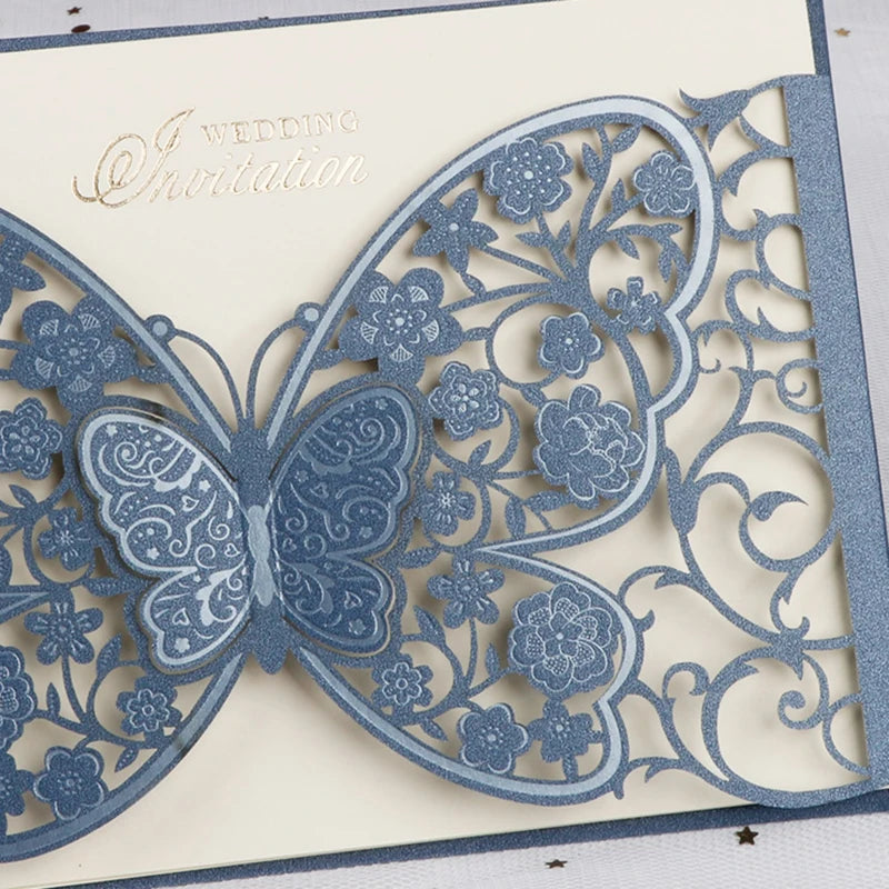 100Pcs Butterfly Laser Cut Wedding Invitation Cards Hollow Flora Greeting Cards Customized Wedding Decoration Party Supplies