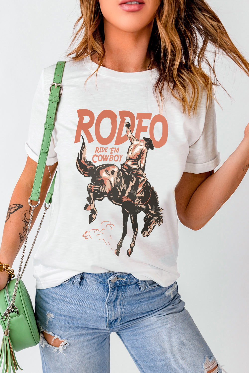 T-shirt ras du cou blanc à imprimé cowboy RODEO