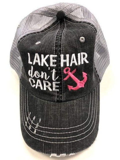 Close-up of embroidered Care Blue anchor trucker hat