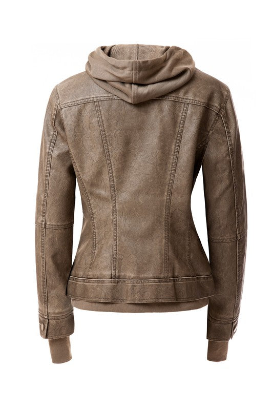 Veste en cuir PU à capuche pour femme