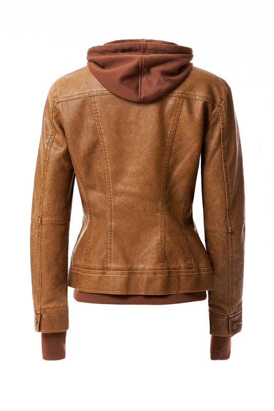 Veste en cuir PU à capuche pour femme