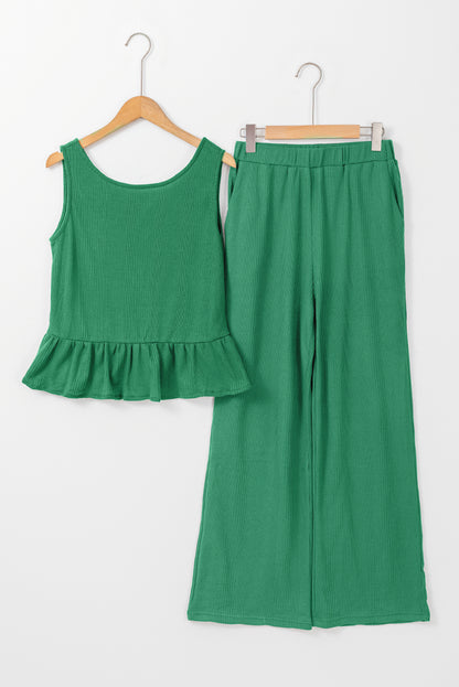 Ensemble débardeur et pantalon côtelés de couleur unie verte