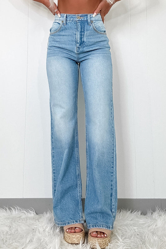 Jean droit taille haute Myosotis à fentes