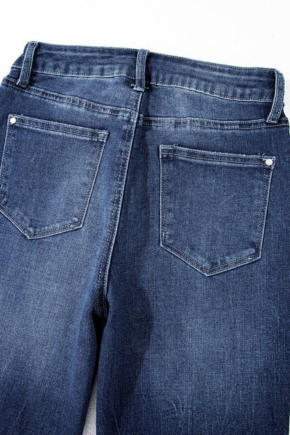 Retro style flared jeans with high waistband in sail blue color