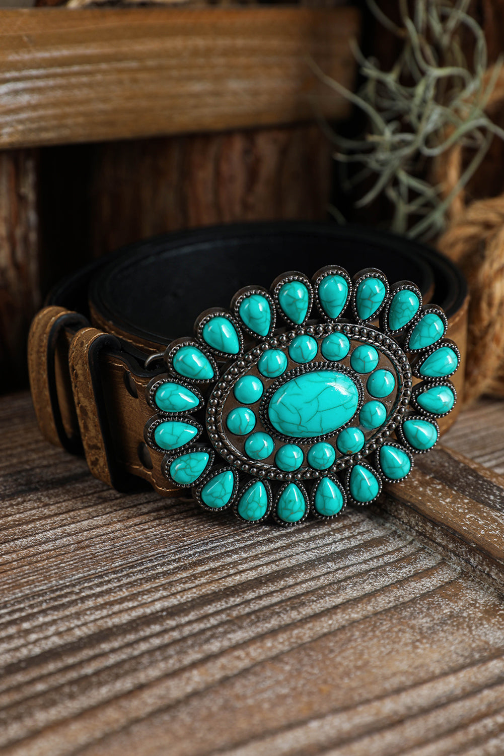 Ceinture large rétro bleu clair avec décor turquoise occidental 