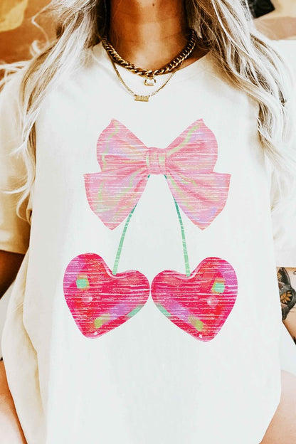 CHERRY RIBBON VALENTINES OVERSIZED GRAPHIC TEE
