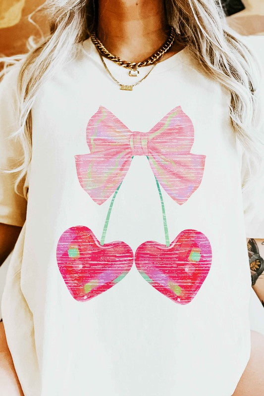 CHERRY RIBBON VALENTINES OVERSIZED GRAPHIC TEE