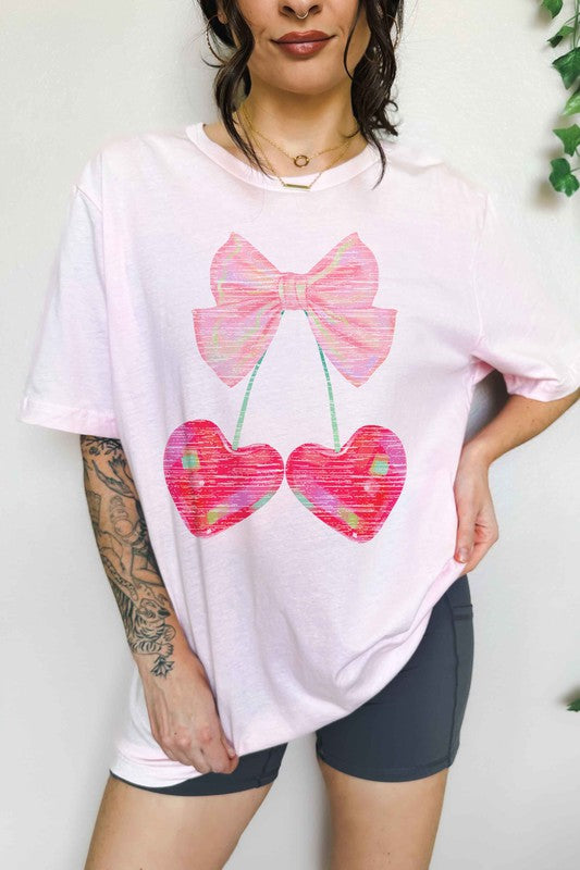 CHERRY RIBBON VALENTINES OVERSIZED GRAPHIC TEE