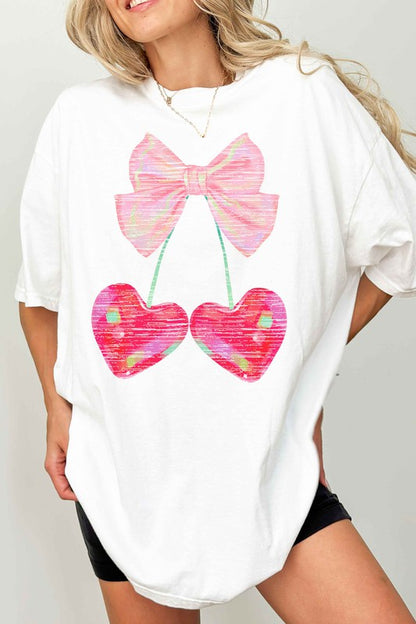 CHERRY RIBBON VALENTINES OVERSIZED GRAPHIC TEE
