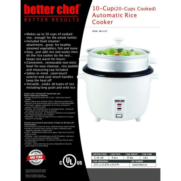 Better Chef 10-Cup Nonstick Rice Cooker w Steamer