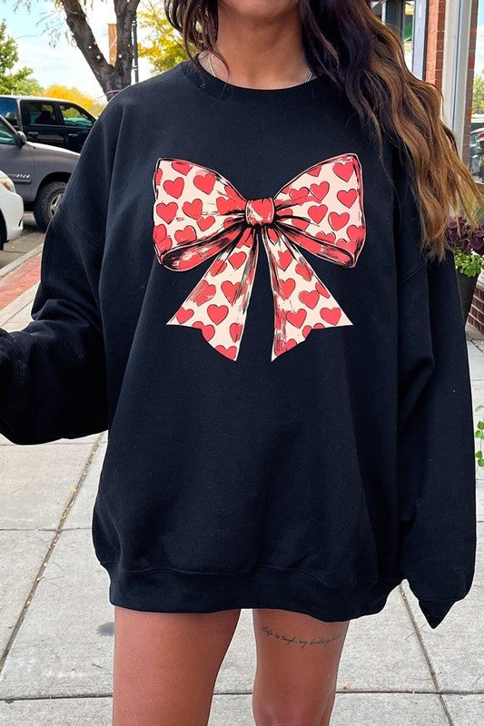 Heart Coquette Bow Graphic Fleece Sweatshirt