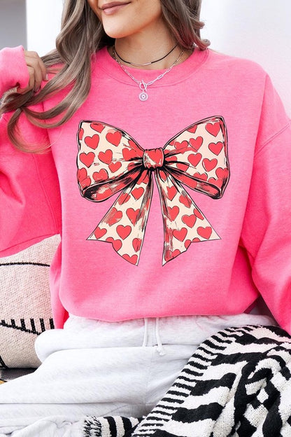 Sweat-shirt en molleton graphique avec nœud et cœur