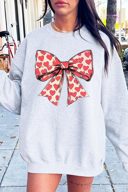 Sweat-shirt en molleton graphique avec nœud et cœur