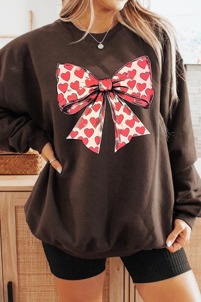 Sweat-shirt en molleton graphique avec nœud et cœur