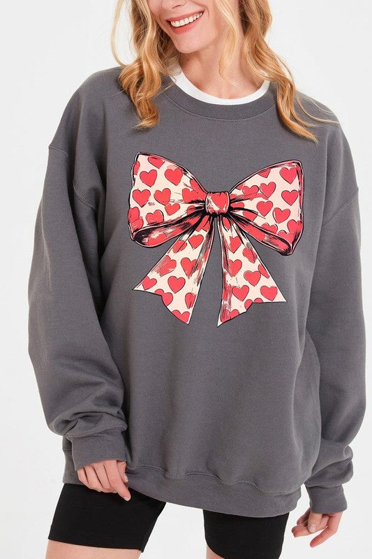 Heart Coquette Bow Graphic Fleece Sweatshirt