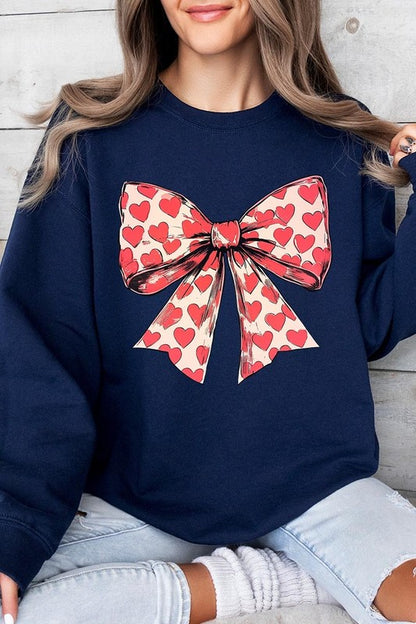 Sweat-shirt en molleton graphique avec nœud et cœur