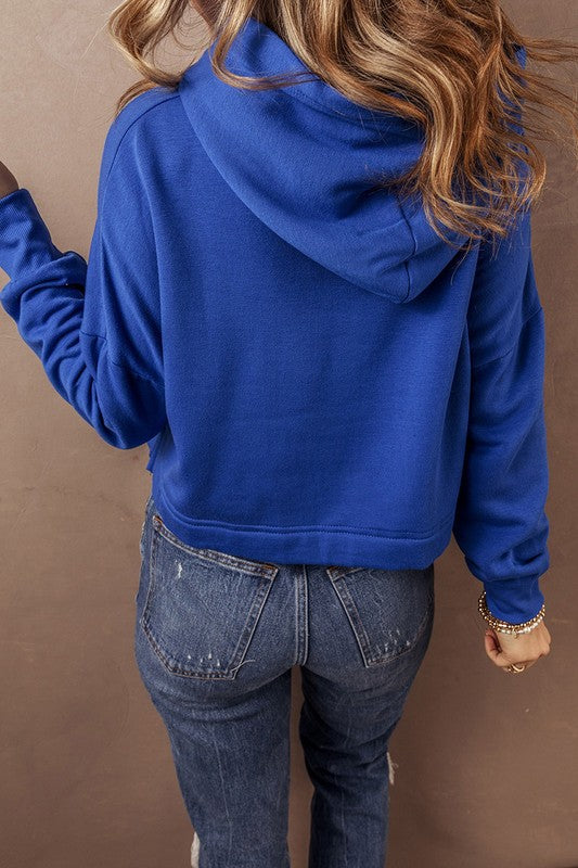 Women Drop Shoulder Drawstring Cropped Hoodie