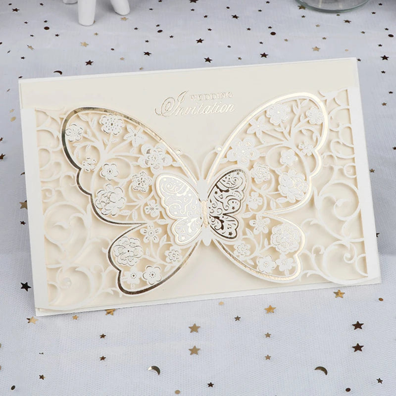 100Pcs Butterfly Laser Cut Wedding Invitation Cards Hollow Flora Greeting Cards Customized Wedding Decoration Party Supplies