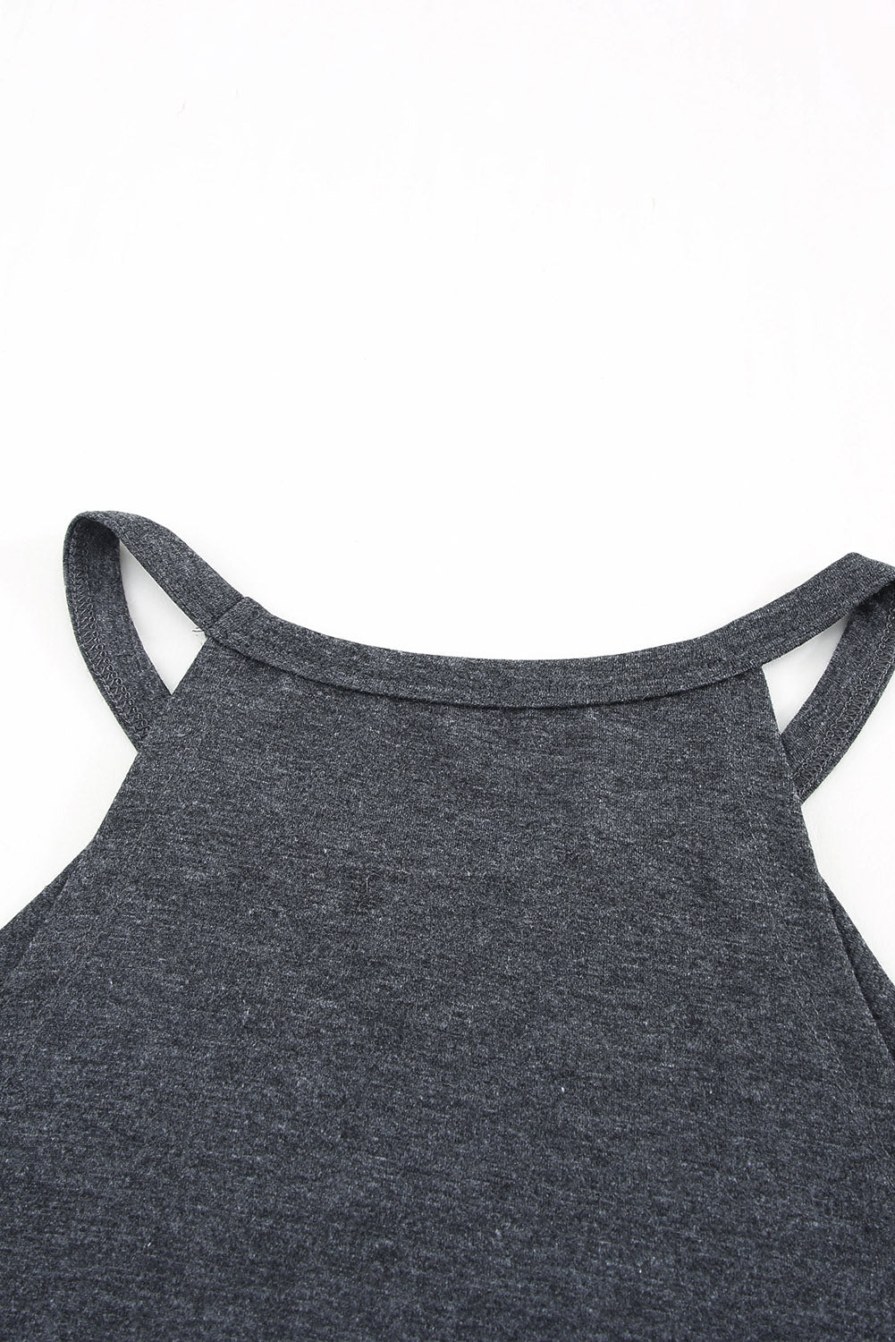 Grey Solid Color Crew Neck Tank Top