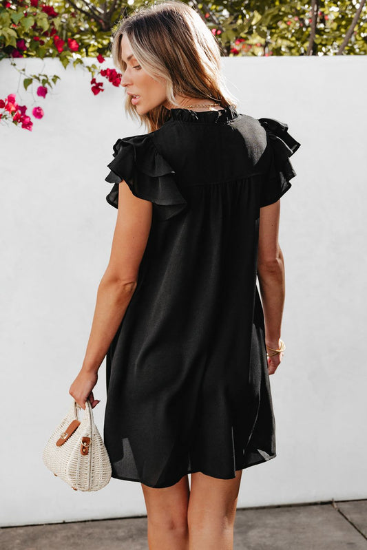 Black Ruffle Sleeve Back View