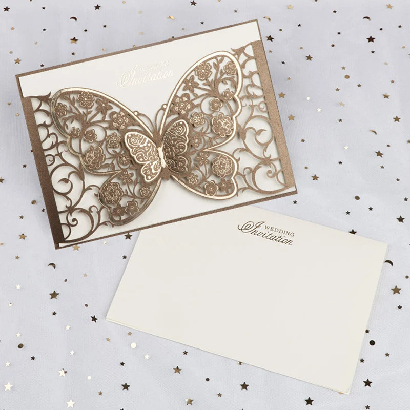 100Pcs Butterfly Laser Cut Wedding Invitation Cards Hollow Flora Greeting Cards Customized Wedding Decoration Party Supplies