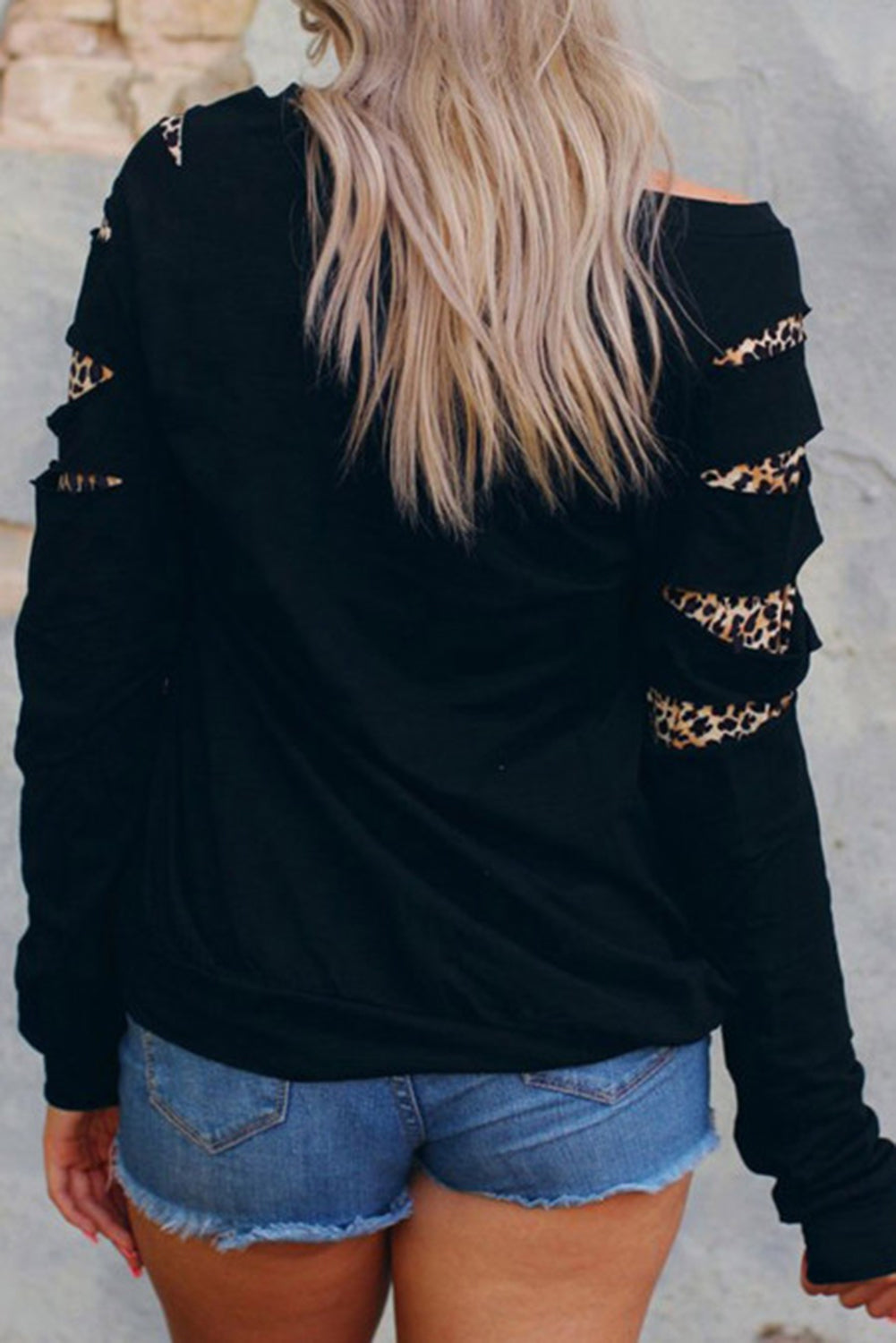 Leopard Halloween Pumpkin Face Ripped Sleeve Sweatshirt