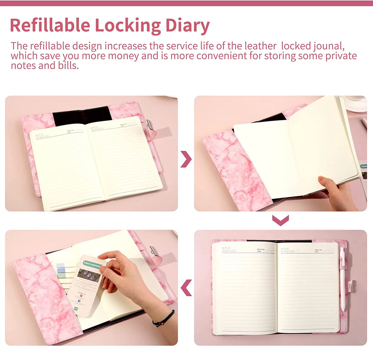 A5 Pink Marble Diary with Lock for Girls and Women, Notebook with Pen,Password Locked Journal for Girls 8-12 Gifts